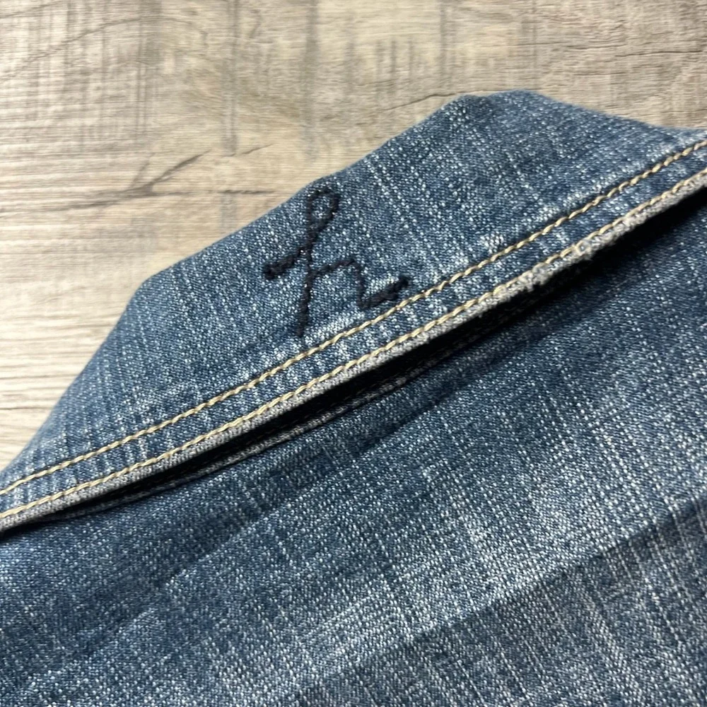 Hydraulic Denim‎ Blazer Women Large Blue Stretch Two Button Jacket Medium Wash